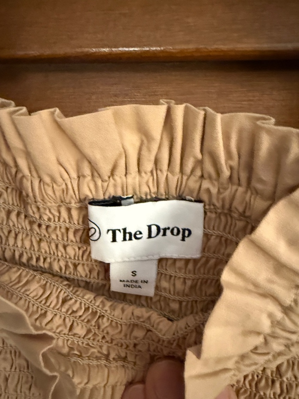 Ruffled Square-Neck Smocked Blouse in Beige - Picture 2 of 4